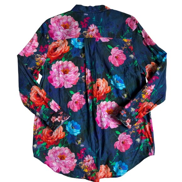 Sundance Floral Joy Button-Down Blouse (Navy with Multi-Colored Flowers) - M - Picture 4 of 8